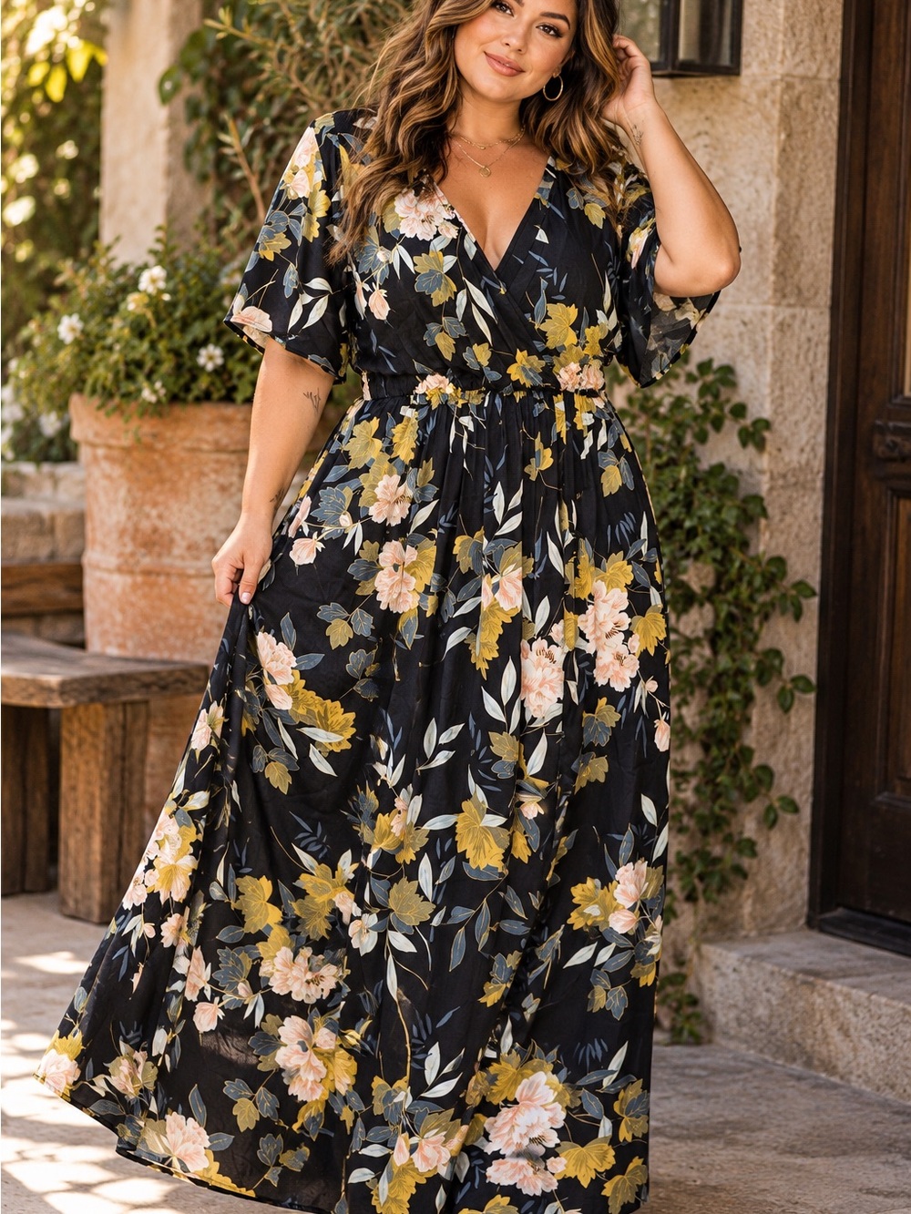 Baltic Born Kia Kimono Maxi Dress Floral Black Size XL